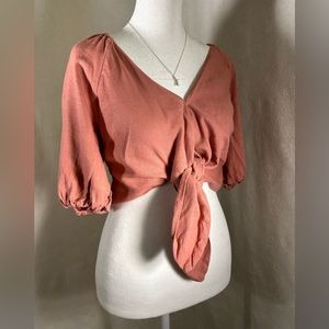 ABERCROMBIE & FITCH linen-blend tie crop top in DUSTY ROSE size S